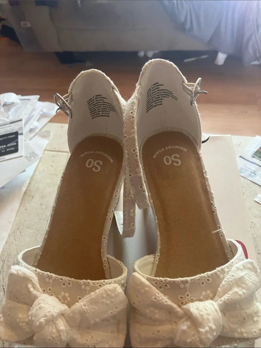 SO White Eyelet Bow Platform Sandals for Kids